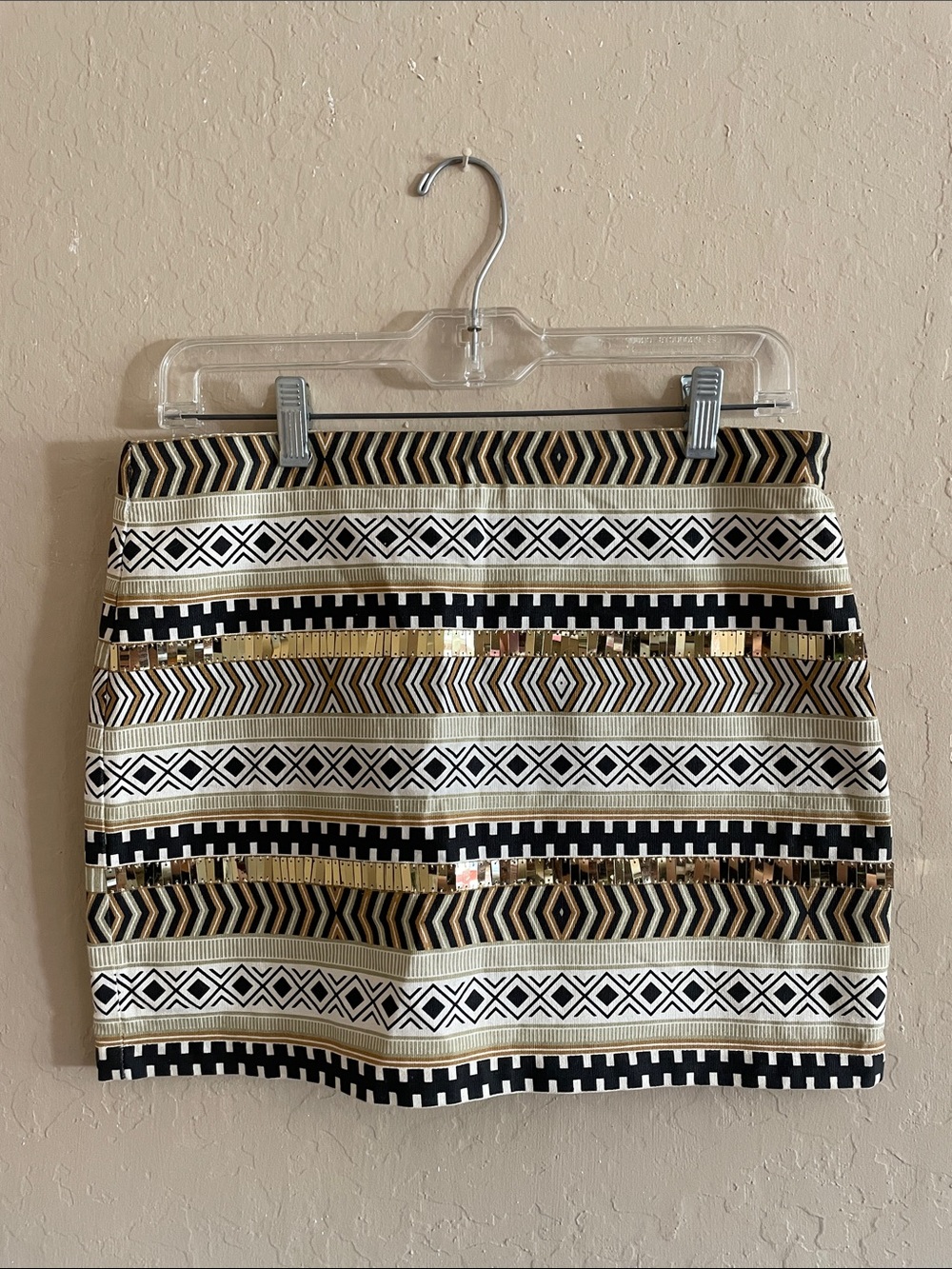 Geometric Glam Mini Skirt in Black, White & Gold